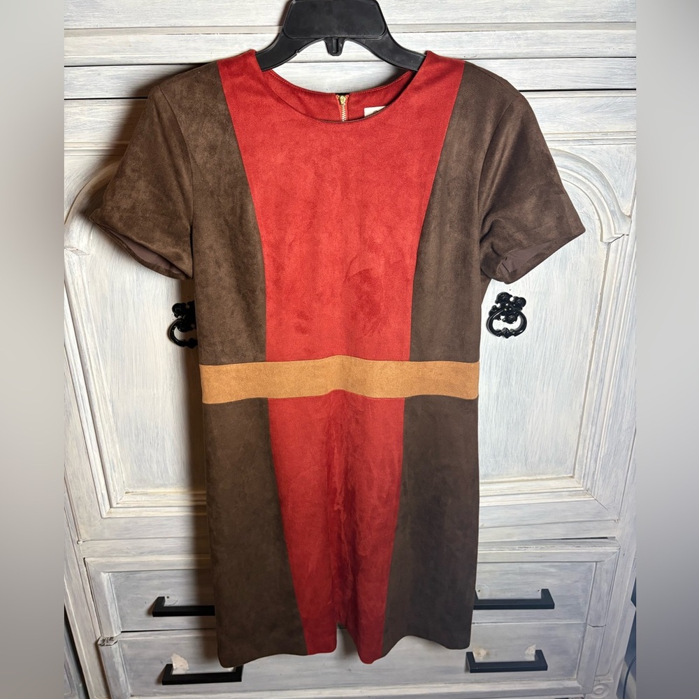 Julie Brown Faux Suede Colorblock Shift Dress Mod 60’s Preppy Office